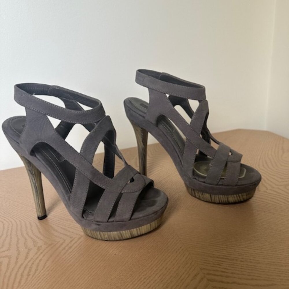 Jil Sander Sandal Pumps, Grey, Suede, Strappy, Stilleto, Size 36.5